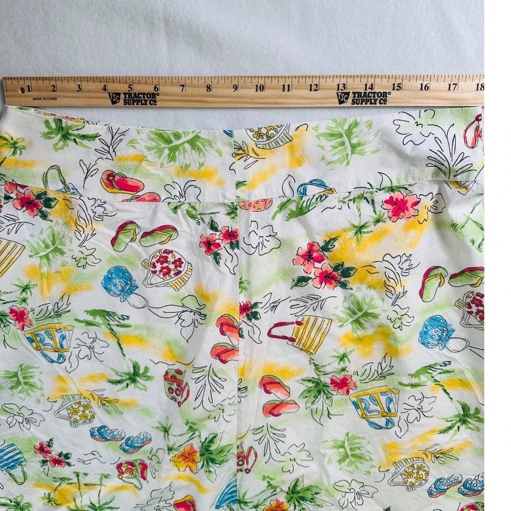 Christopher & Banks Tropical Beach Print Cotton A-Line Skirt Size 14 White Multi